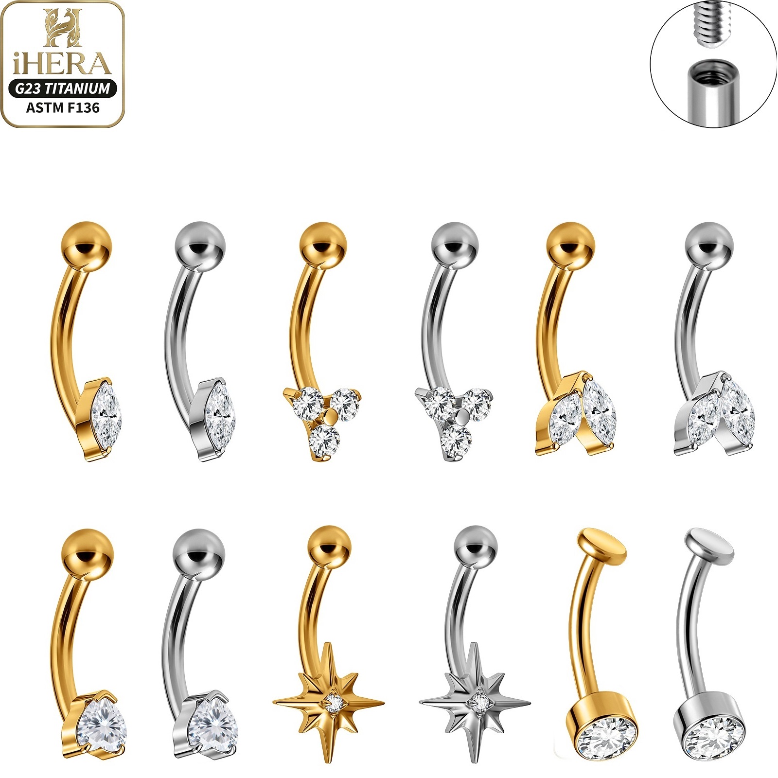 Body Jewelry Vertical Labret - Classic Basic G23 Titanium Sparkly CZ