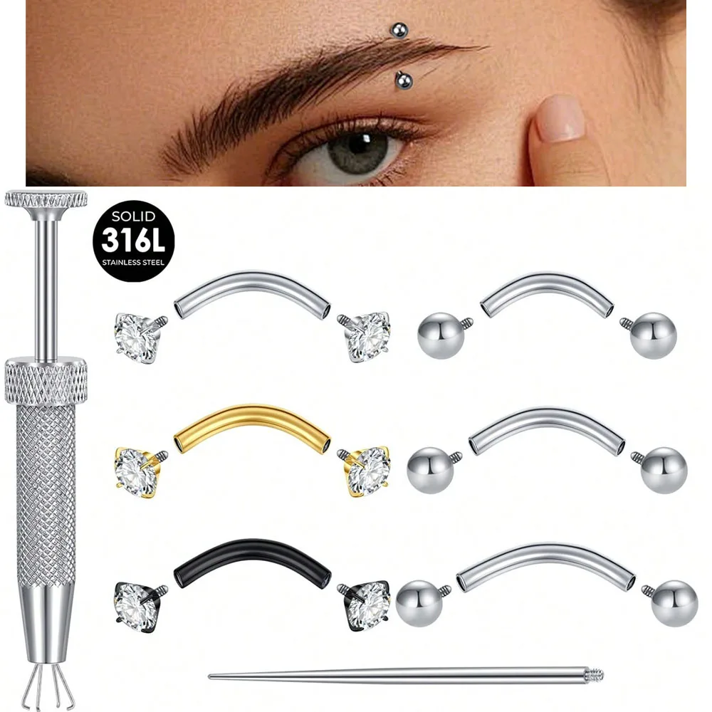Body Jewelry Vertical Labret - Internally Threaded Eyebrow Piercing Jewelry,16G Stainless