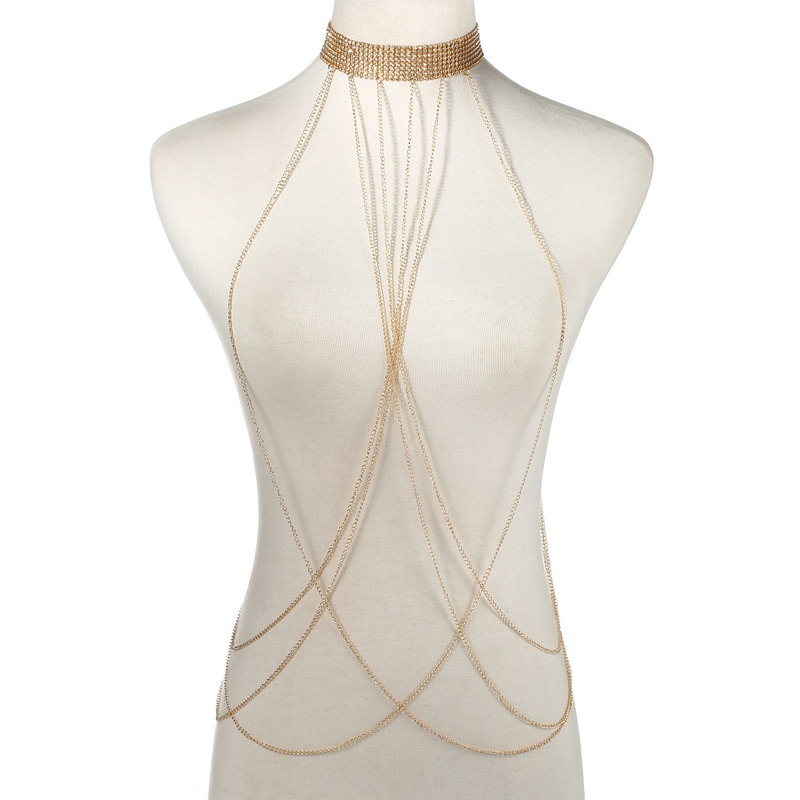 Body Jewelry In Bulk - Gold Color Body Chain Women Rhinestone