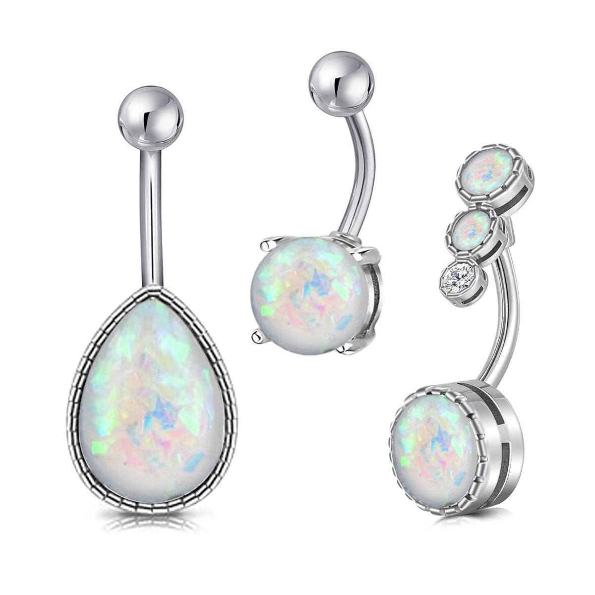 Rook Curved Barbell - 1PC Water Drop Opal Stone Navel
