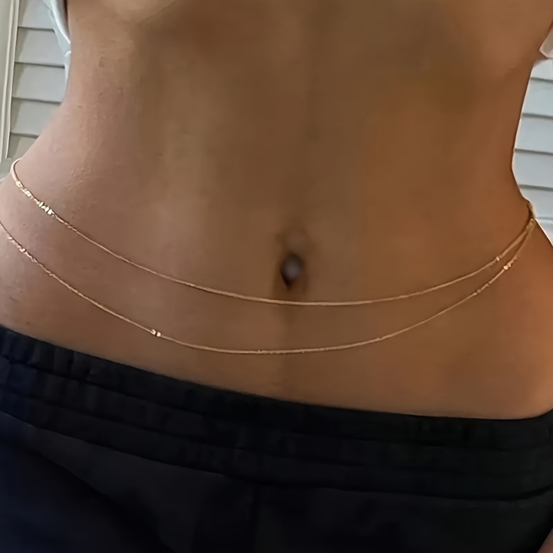 Body Jewelry Gold - 1Double-Layer Gold Metal Waist Chain Belt