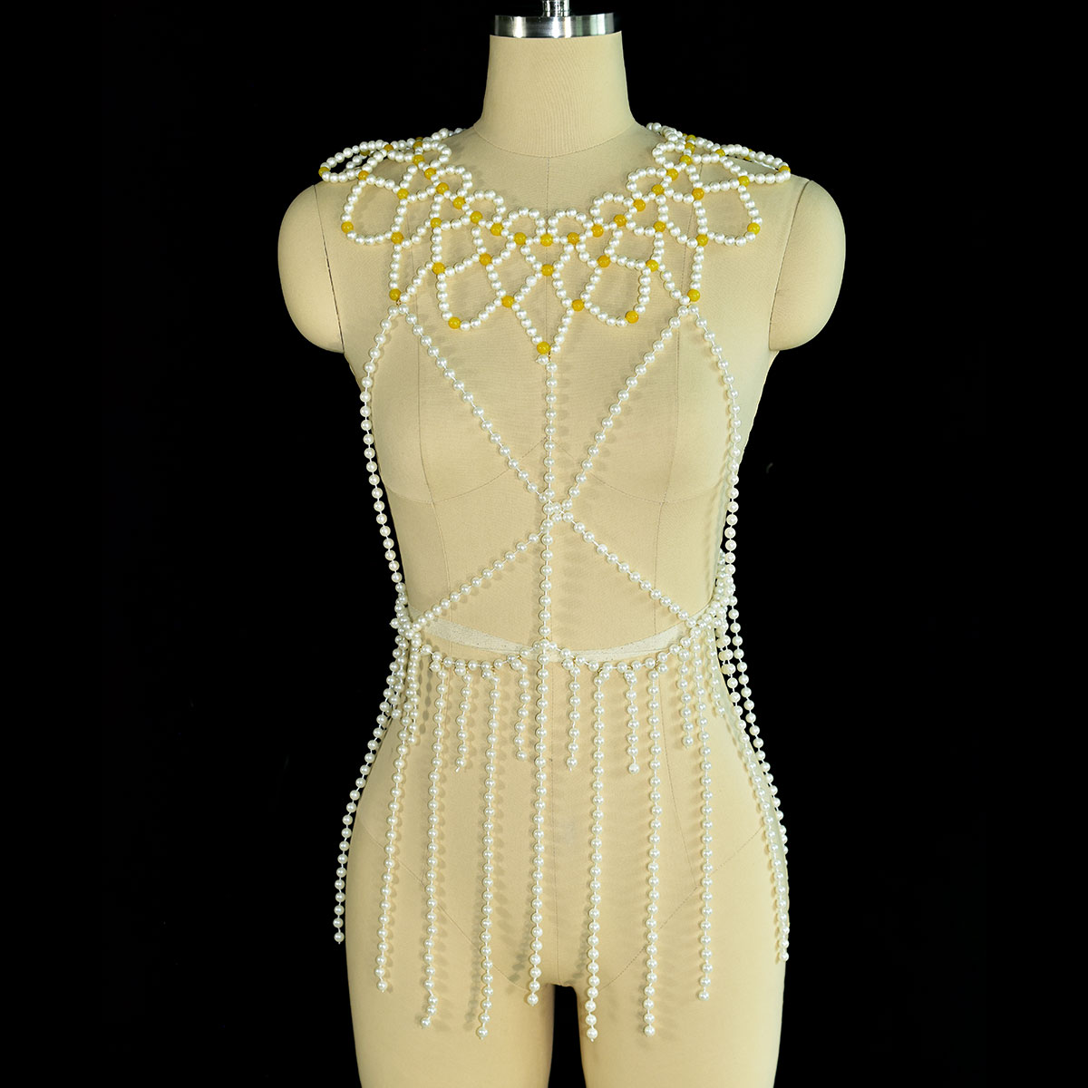 Fashion Faux Pearl Body Jewelr - Yellow Body Jewelry ulasan dan harga