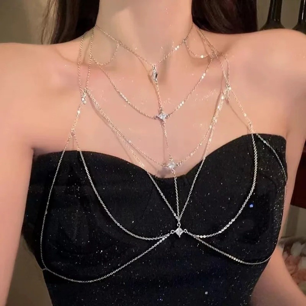 Glitter Rhinestone Bust Chain  - Body Jewelry Unique ulasan dan harga