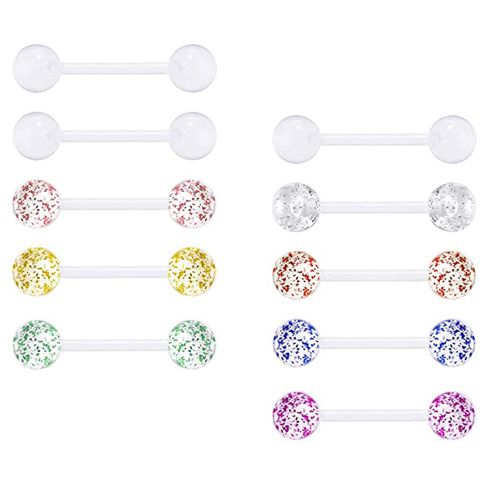 10pcs Clear Tongue Rings Plast - Tongue Barbell Straight ulasan dan harga