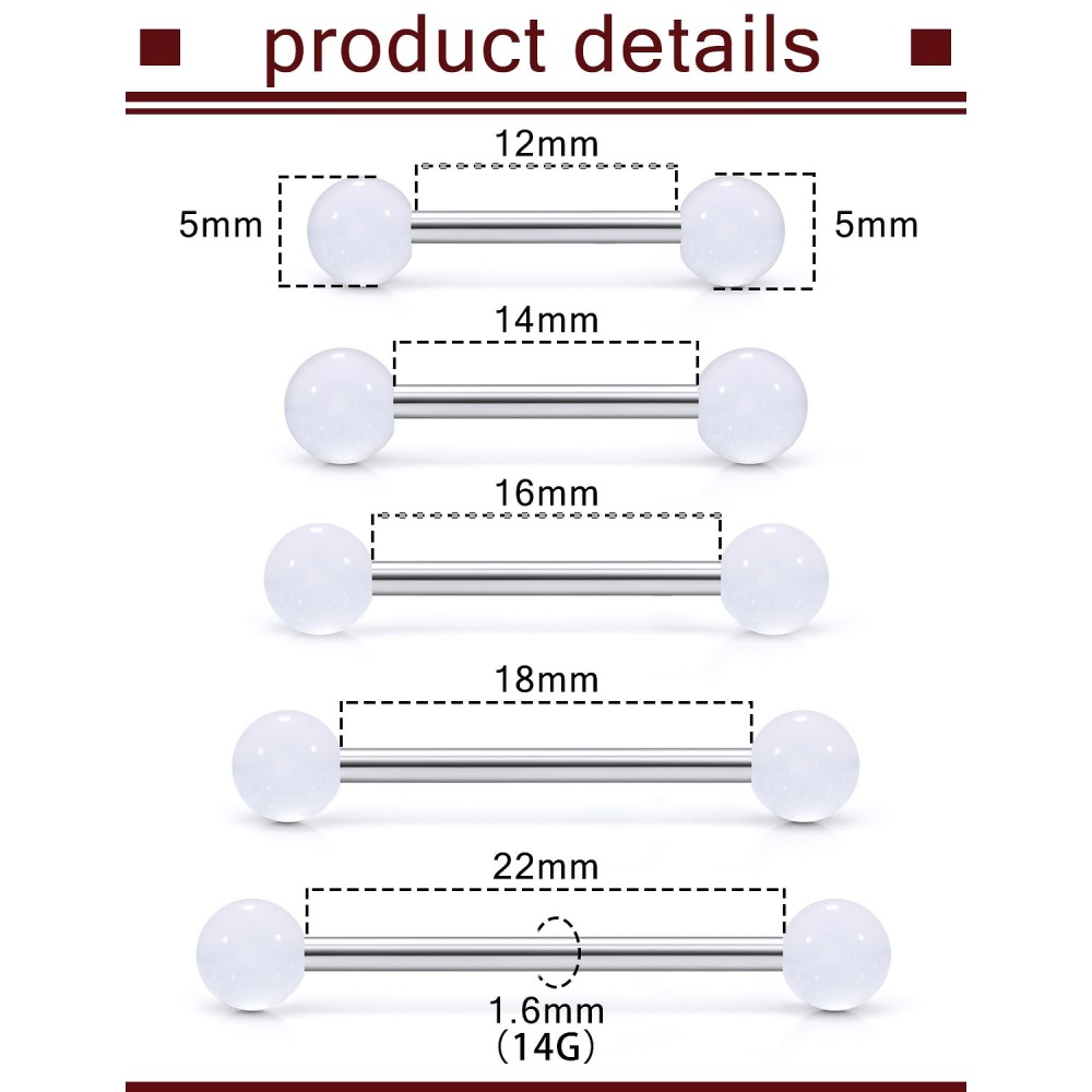 14G Surgical Steel Straight Ba - Tongue Barbell Straight ulasan dan harga
