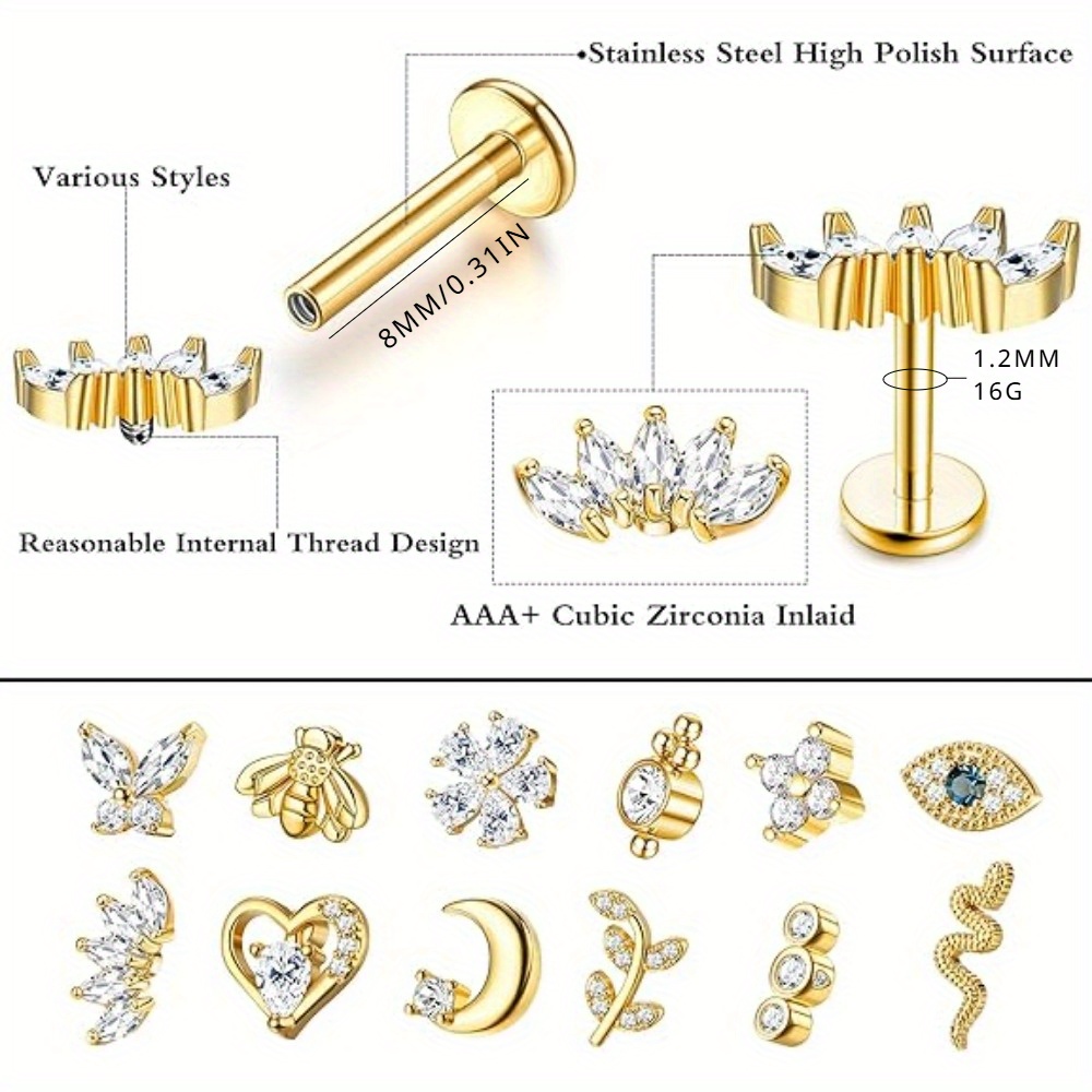 Drperfect 12Pcs Cartilage Stud - Body Jewelry Changing Kit ulasan dan harga