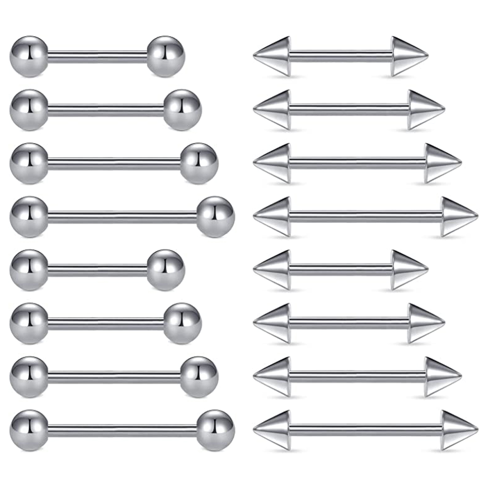 16pcs 14G Stainless Steel Nipp - Tongue Barbell Straight ulasan dan harga