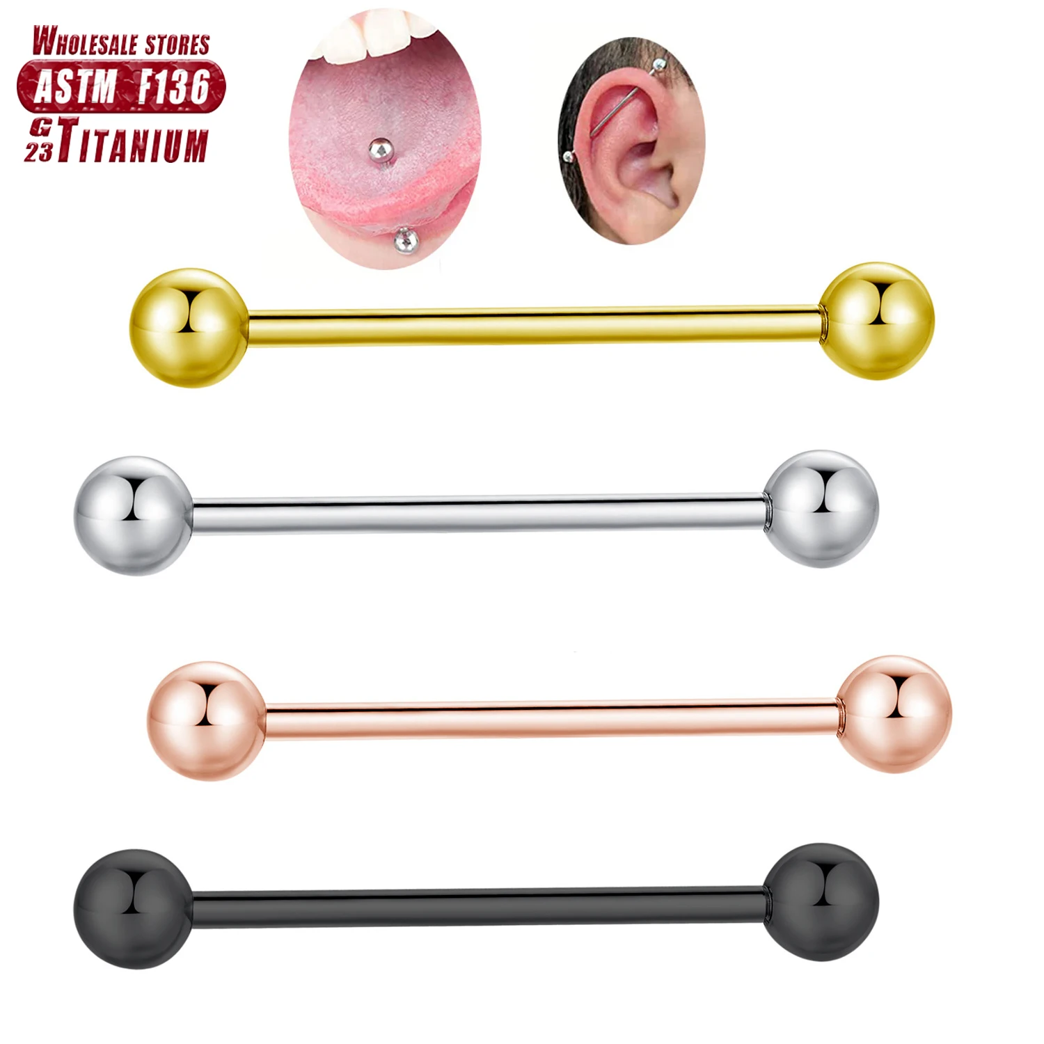 ASTM F136 Titanium Industrial  - Tongue Barbell Straight ulasan dan harga