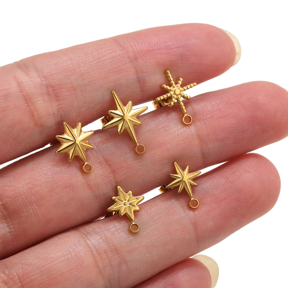 6pcs Stainless Steel Star Earr - Body Jewelry Gold ulasan dan harga