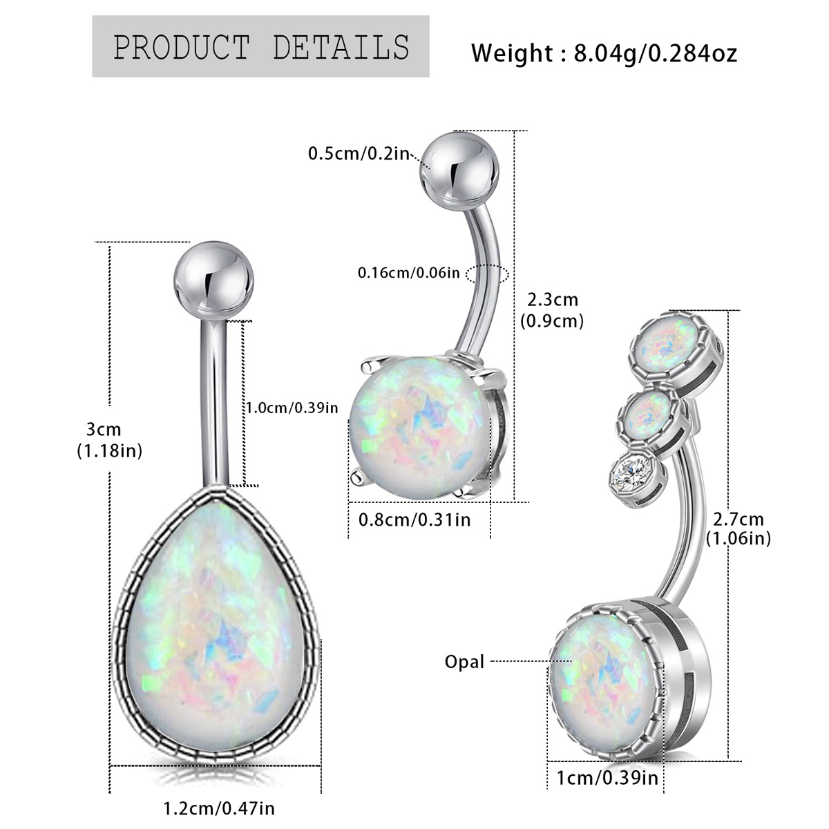 1PC  Water Drop Opal Stone Nav - Rook Curved Barbell ulasan dan harga