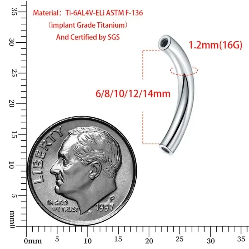 10 Pcs/Lot ASTM F136 Titanium  - Rook Curved Barbell ulasan dan harga