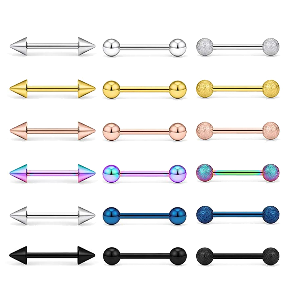 14G Tongue Rings Surgical Stee - Tongue Barbell Straight ulasan dan harga